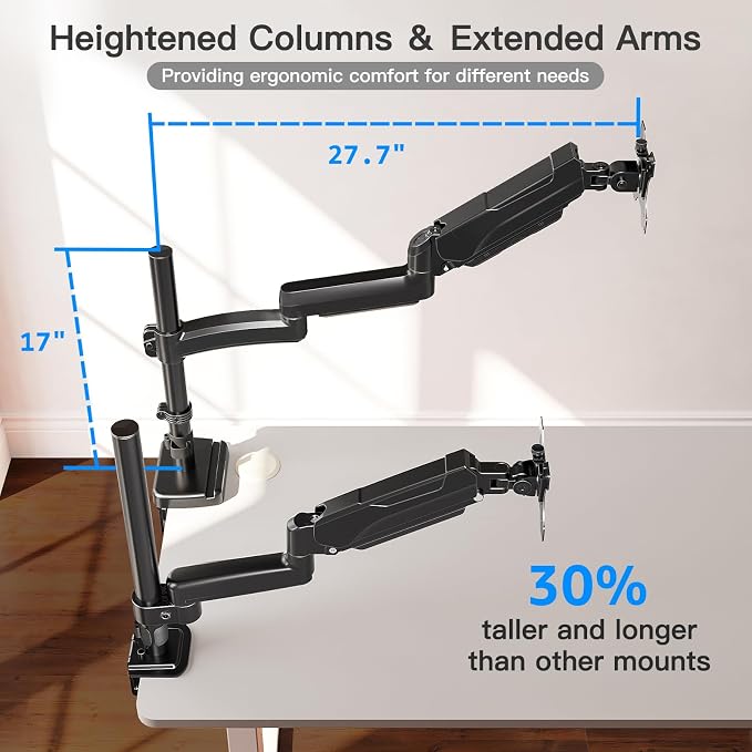Extra Long Arm Monitor Mount, Fits Max 32" Hold up to 19.8lbs | Single Long Arm Computer Desk Mount, Extra Long Adjustable Stand, Tall Arm with Tilt, Swivel, Rotation, VESA 75/100mm
