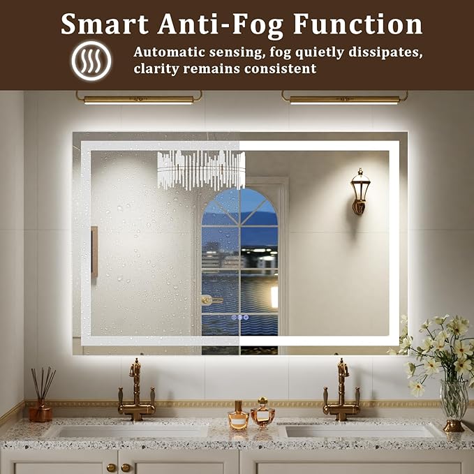 36"x30" Smart LED Bathroom Mirror - Dimmable Brightness, Backlit & Frontlit Lighting, 3 Color Modes, Anti-Fog, Memory Function, Wall Mounted Lighted Vanity Makeup Mirror