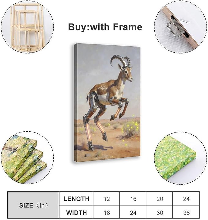 Framed Steampunk Mechanical Antelope Wall Art - Desert Futuristic Poster for Loft Living Room Decor 20x30inch(50x75cm)