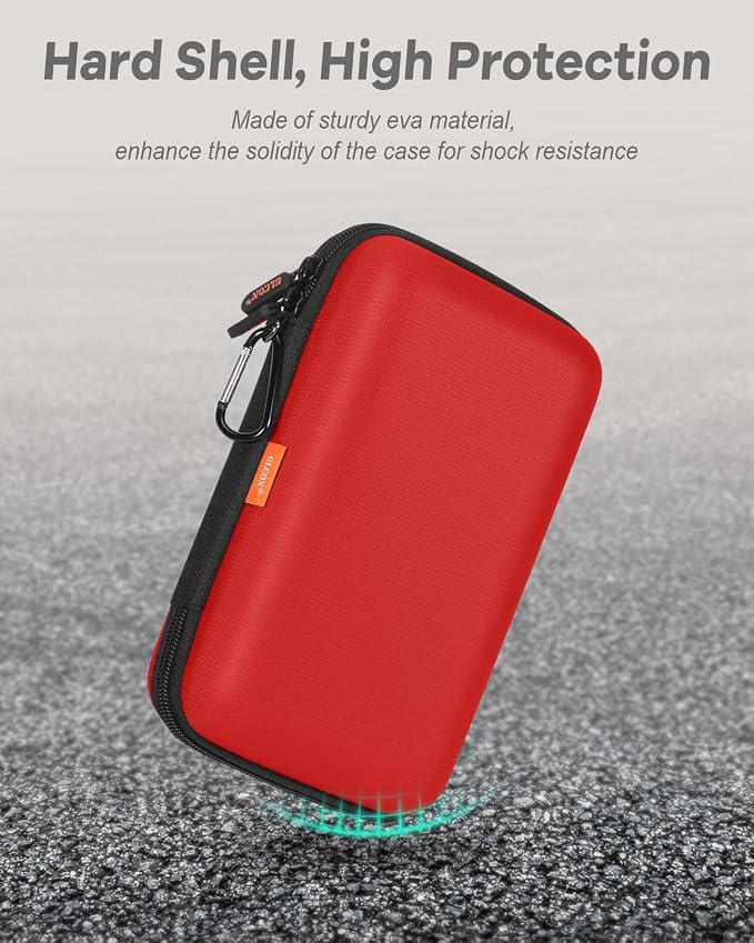 Pure-Red Shockproof Hard Shell Carrying Case for Portable External Hard Drive, Power Bank, Charger, Seagate Game Drive, Cell Phone, Electronic, Women Accessories - Large Storage Pouch Travel Bag