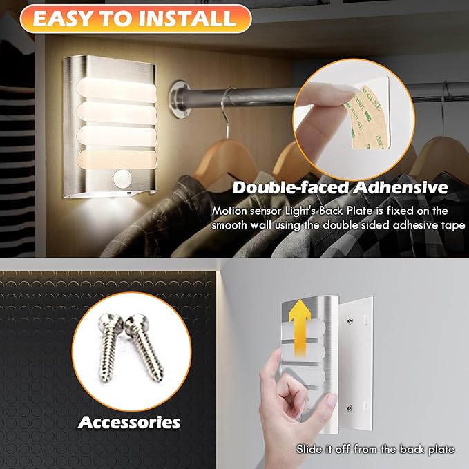 Leadleds Motion Sensor Wall Sconces Rechargeable, 2-Pack Wireless LED Wall Lights Luxury Aluminum Case Stick Anywhere Auto On/Off Night Light for Bedroom Porch Hallway Stairway