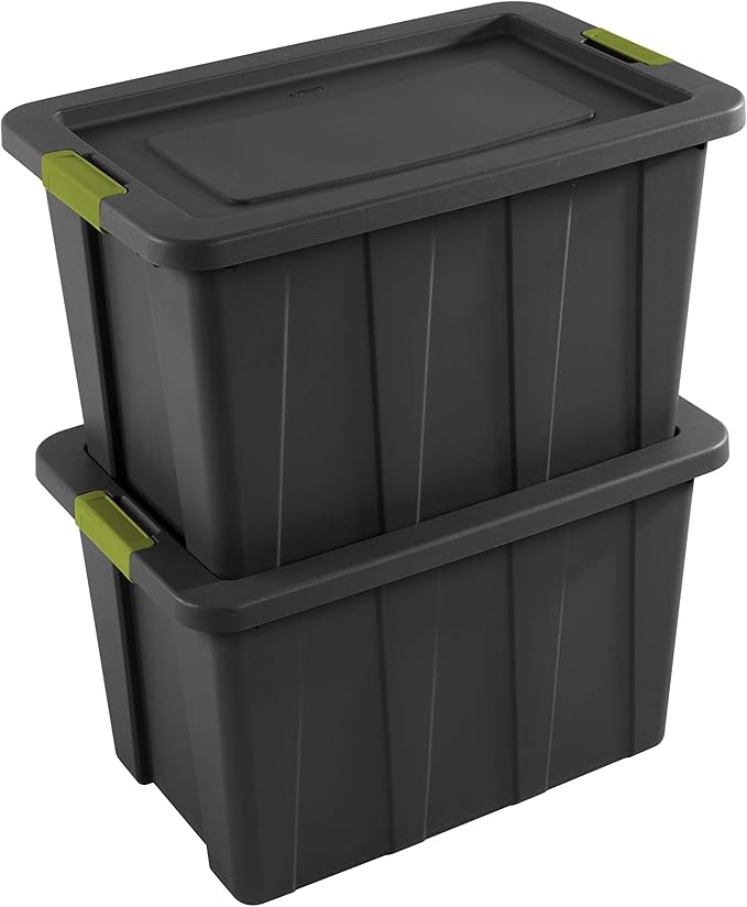 Sterilite 30 Gal Latching Tuff1 Storage Tote, Stackable Bin with Latch Lid, Plastic Container to Organize Garage, Basement, Gray Base and Lid, 4-Pack