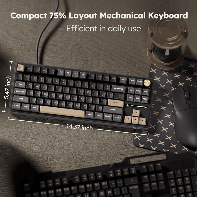 RK ROYAL KLUDGE R87 Pro Wired Mechanical Keyboard with Hot Swappable Knob 75% Creamy Gaming Keyboard 88 Keys TKL Gasket Mounted RGB Backlit with QMK/VIA, MDA Profile, Linear Creamy Switch, Black