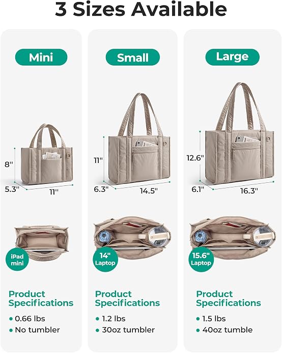 BAGSMART Boxy Tote Bag for Women, Crossbody Work Bag with Zipper | 3 Sizes Small Mini Tote Bag, Inner Tumbler Pocket Crush Bow Should Bag for Travel Work College