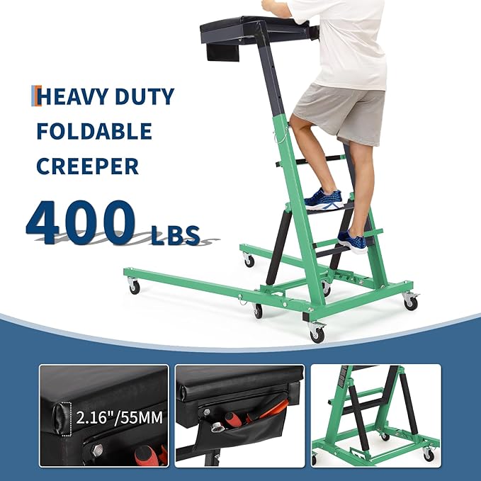 Top Automotive Creeper,Engine Topside Creeper with Adjustable Height 49.21 in to 68.89 in, 400 LBS Capacity High Topside Creeper,6 Swivel Caster Wheels, Heavy Duty Foldable Garage Creepers for Auto