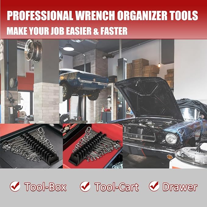60 pcs Magnetic Modular Wrench Organizer Wrench Holder - Wrenchs Tool Organizers for Tool Drawer Storage, Wrenchs Rack with Metric SAE Labels, Tool Storage Set Holder Festival for Mechanics