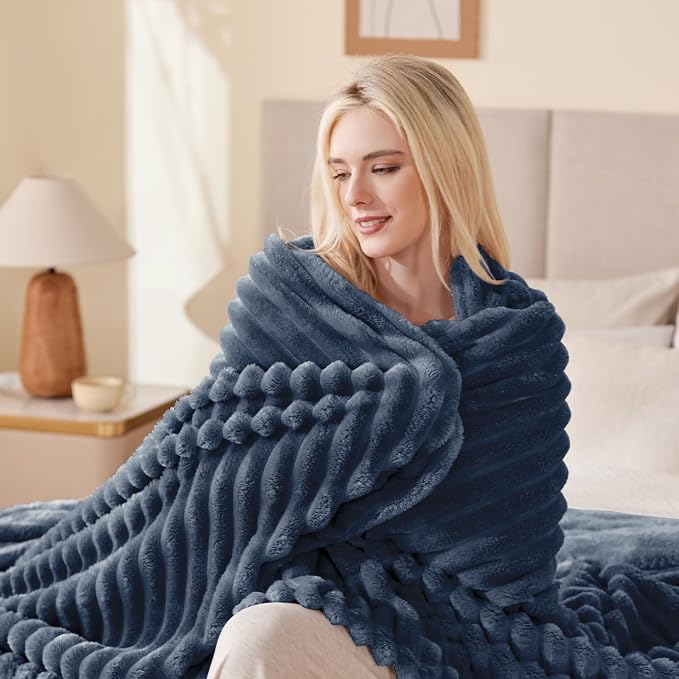 EXQ Home Gentle Soft Fleece Throw Blanket – Cozy Lightweight Blanket for Couch Bed – All-Season Warm Fuzzy Flannel Blanket for Women Mom Her – Gifts for Birthday(50"x60",Navy Blue)