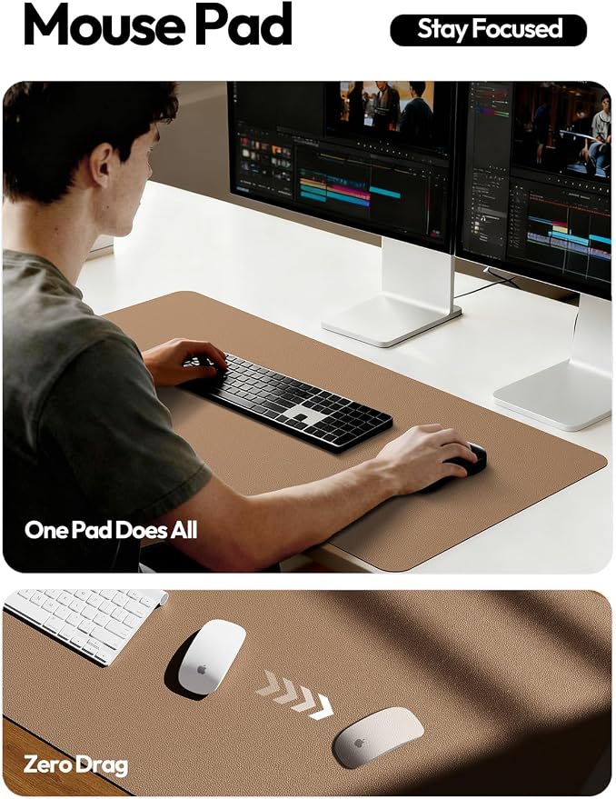 YSAGi Desk Protector&Blotter, Non-Slip Waterproof Leather Mouse Pad | Shields Scratches, Stains, Spills, Heat & Scuffs; Suede Non-Slip; Easy-Clean; Comfy Writing/Typing, 31.5" x 15.8",Khaki