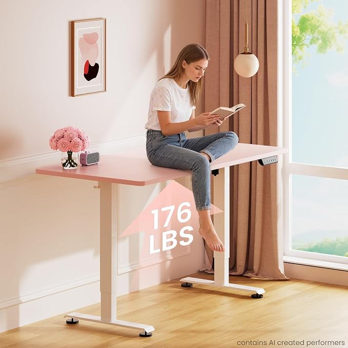Veken Standing Desk, Pink, 55×23.6 Inch | Height Adjustable Sit Stand Up Computer Tables for Home Office, Study , Writing, Suit students, employees and group work