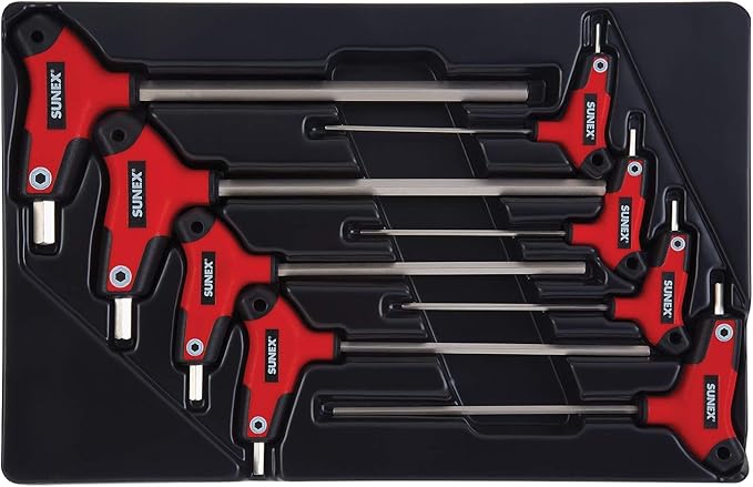 Sunex 9858M, Hex Key Set, 8Piece, Metric, 2mm to 10mm, Comfort Grip, Rubber Overmolded Handle, Storage Tray