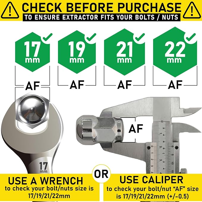Spurtar 5 Pcs Lug Nut Removal Tool, 1/2 inch Drive Lug Nut Extractor Set Bolt Extractor Kit for Removing Damaged, Rounded, Rusted Bolts Nuts - 17mm,19mm,21mm,22mm