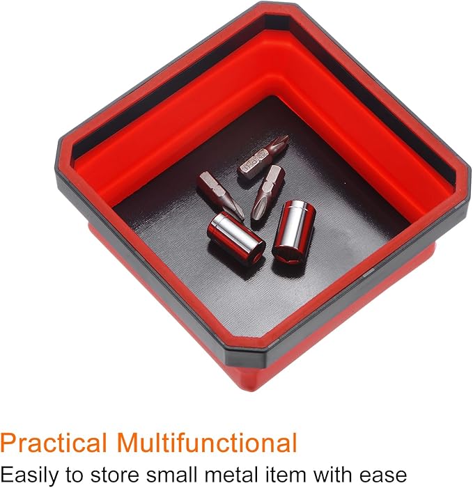 HARFINGTON 2Pcs Collapsible Magnetic Parts Tray Foldable Tool Trays Square Small Metal Parts Organiser for Fixing Screw Bolts Nuts Washers Pins, Red