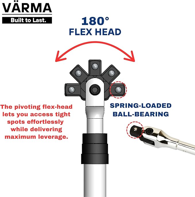 1/2" Drive Breaker Bar – 12–17.75" 6-Stage Extendable Handle, 180° Flex Head, Chrome Vanadium, High Torque