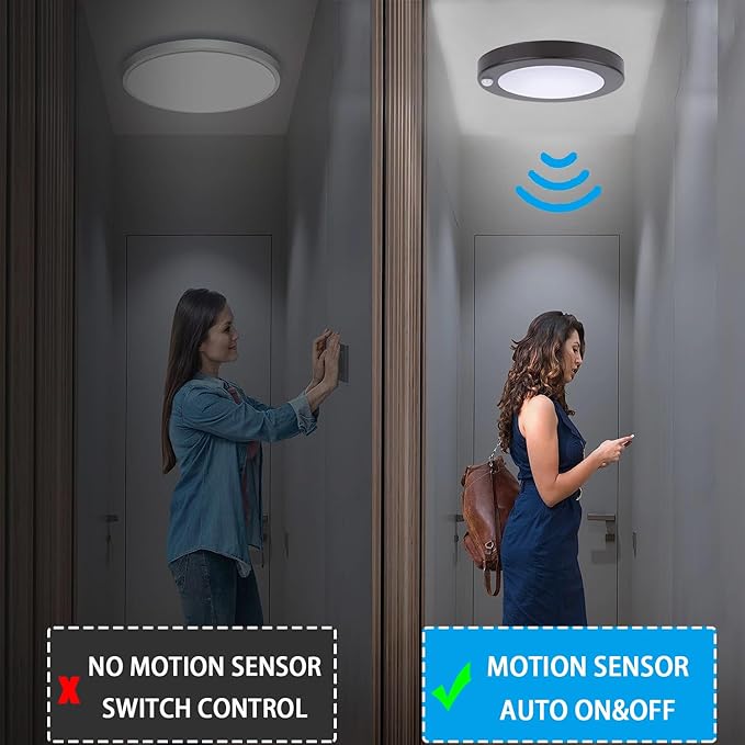 YoonLIT Flush Mount PIR Motion Sensor LED Ceiling Light, 6.2 Inch 10.5W 700 Lumen, Motion Activated Ceiling Fixture for Closet, Garage, Doorway, Stairway, Hallway, Bronze Finish 3000K 2-Pack