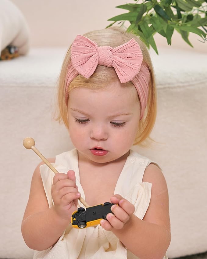 jollybows 12pcs Nylon Headbands for Baby Girls Infant Baby Bows Newborn Hairbands Toddler Hair Bow Elastics Head Wraps