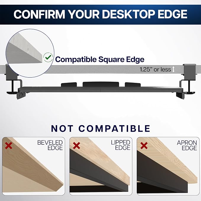 VIVO Light Wood Large 27 x 11 in Under Desk Keyboard Tray, MOUNT-KB05A | Keyboard Tray for Typing, Slide Out Platform, Extra Sturdy C-Clamp Mount System, Computer Drawer, White Frame
