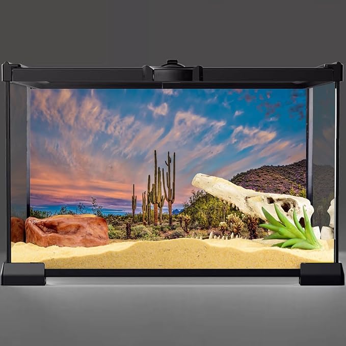 AWERT 30x12 inches Terrarium Background Blue Sky Cloud Huge Cactus Oasis Gobi Reptile Habitat Background Vinyl