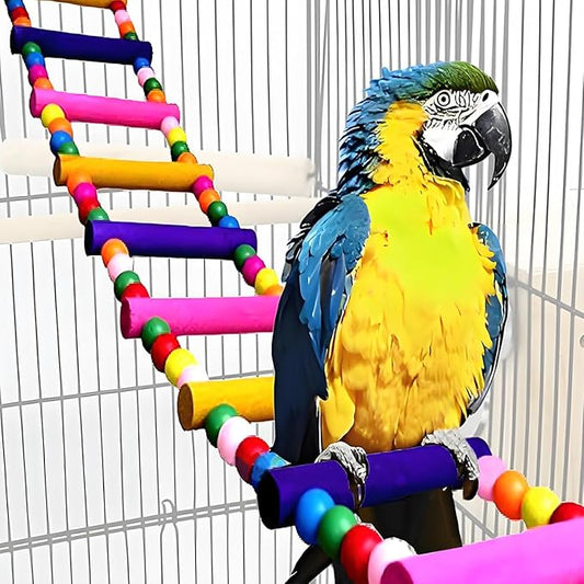 Bird Toys for Parrots Parrot Bridge, Swing Toys, and Ladders for Macaws, African Greys, Budgies, Cockatiels & Parakeets - Wooden Bird Ladder and Swing Toys for Play and Training (12.5Inch - 5 Ladders)