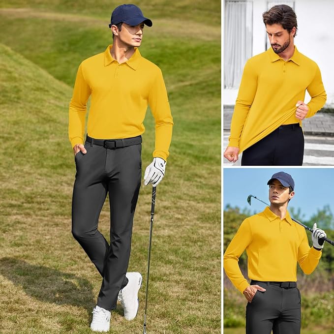 Deyeek Men's Polo Shirts Long Sleeve Golf Polo Shirts for Men Quick Dry UPF 50+ Sun Protection Polos Casual Collared Shirts