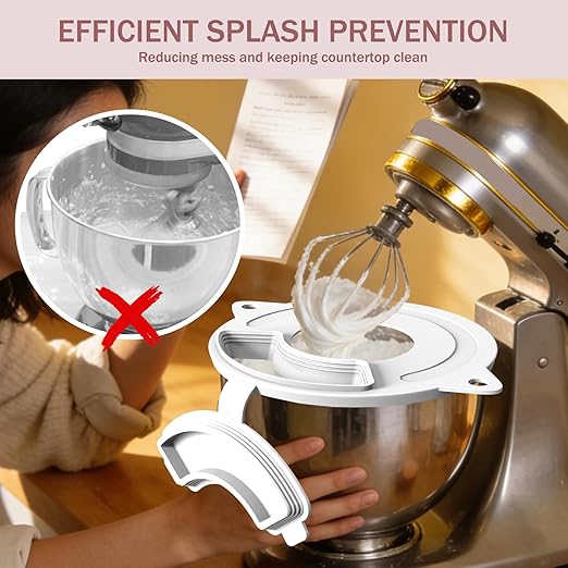 2Pcs Flour Funnel for Kitchen Mixer Bowl Cover Set, Compatible with Kitchen 4.5-5 Tilt-Head Stand Mixer, Anti-Splash Baking Accessories, Dishwasher Safe Comes with Brush, Shovel, Scraper