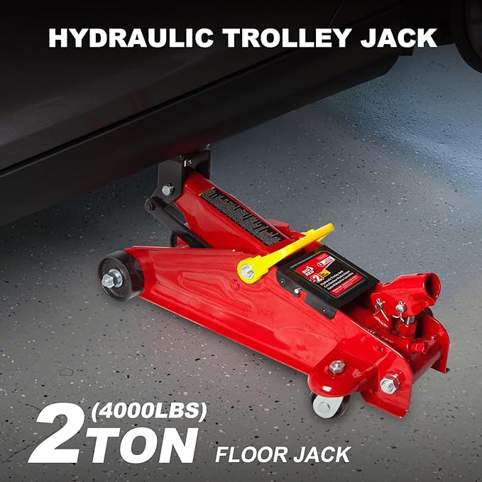 BIG RED 2 Ton Hydraulic Floor Jack, Low Profile Trolley Service Jack with 5.2"-13.3" Lifting Range, Heavy Duty Steel Car Jack for Sport Vehicle, Cars, Red