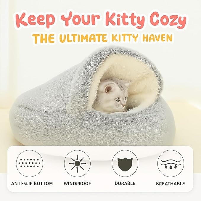 Nest Bed - Lapcatz Cat Beds for Indoor Cats, Fluffy Cat Bed Cave Plush Warm Nest for Cats (Black,XL 28"x28")