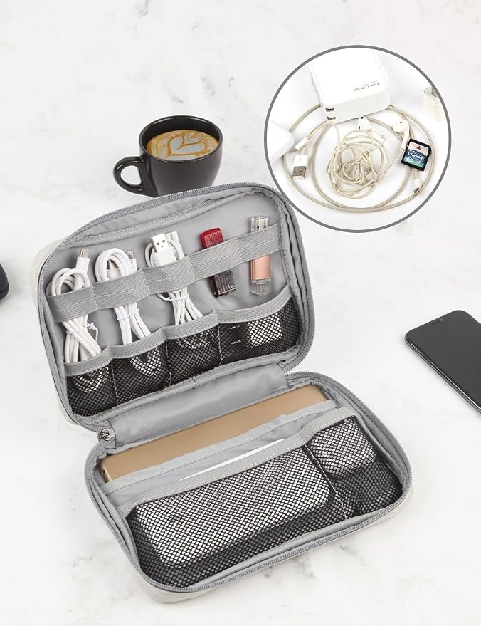 GOX Cable Organizer Pouch ��� Case for Chargers and Cords, Cord Organizer Travel Black, Small Cable Organizer Bag for Earbuds & Tech Accessories(BEIGE-Large)