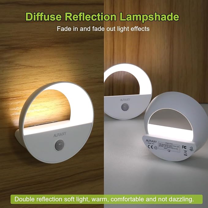 Rechargeable Motion Sensor Night Light, Battery Night Lights LED Cool White Magnetic Stick-on Motion Sensored Hallway Light, with Dusk to Dawn Sensor for Stair, Wall, Bedroom, Bathroom(3 Pack)