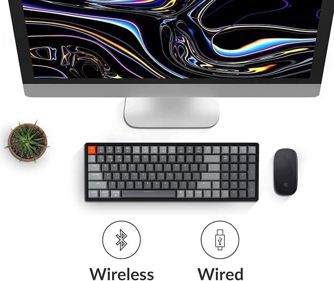 Keychron K4 Bluetooth Wireless Mechanical Keyboard RGB LED Backlit, Hot-swappable Compact 100 Keys USB Wired Computer Gaming Keyboard Aluminum Frame for Mac Windows, Gateron Red Switch