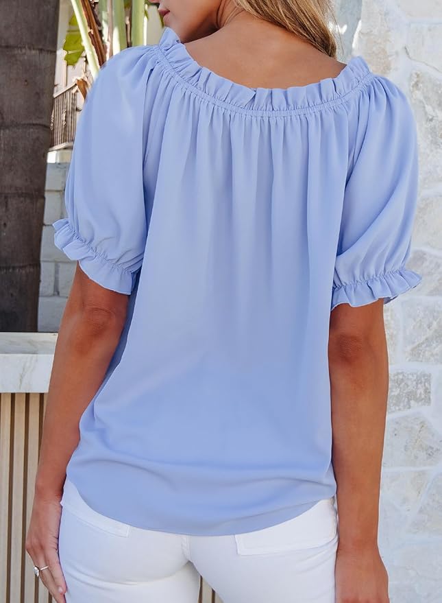 EVALESS Womens Tops Off The Shoulder Blouses for Women Dressy Casual Cute Puff Sleeve T Shirts Fashion 2026