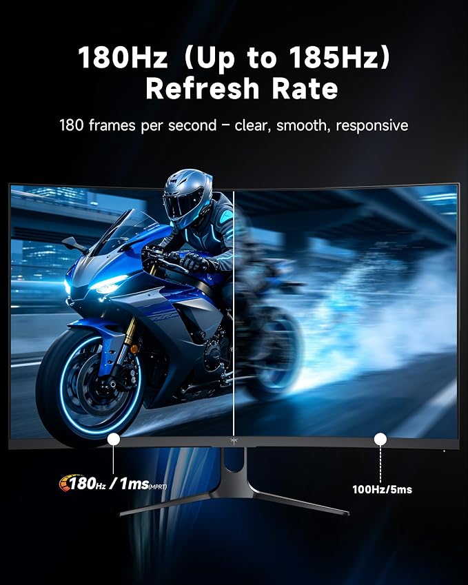 KTC 32 Inch Curved Gaming Monitor, QHD 2560x1440 180Hz Curve Monitors 1500R, Up to 185Hz, 1MS w/Adaptive Sync, 5000:1, HDMI Displayport, Tiltable, Eye Care, Vesa Mount H32S5