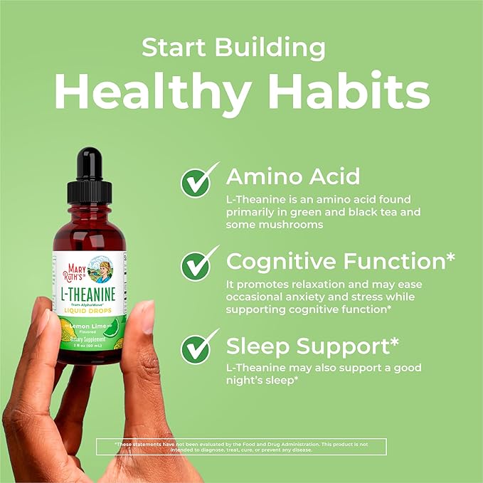 MaryRuth's L Theanine 200mg Liquid Drops | Mood Support for Adults & Kids | Focus Supplement | Natural Sleep Support | Vegan | Non-GMO | Gluten Free | 30 Servings