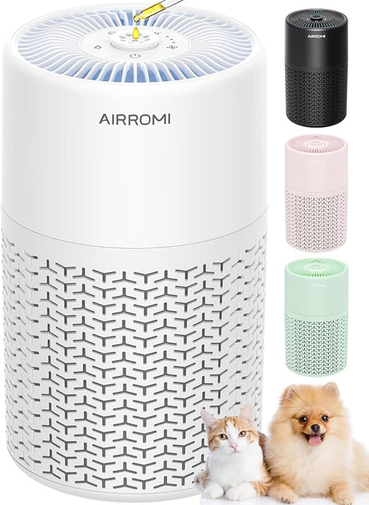 AIRROMI Pets Air Purifier for Home Allergies,Up to 660 ft². HEPA Deodorizing Activated Carbon Filter,With Fragrance Sponge for Better Sleep,Night Light,Pet Dander,Smoke,Odors,Air Cleaner A2002 White