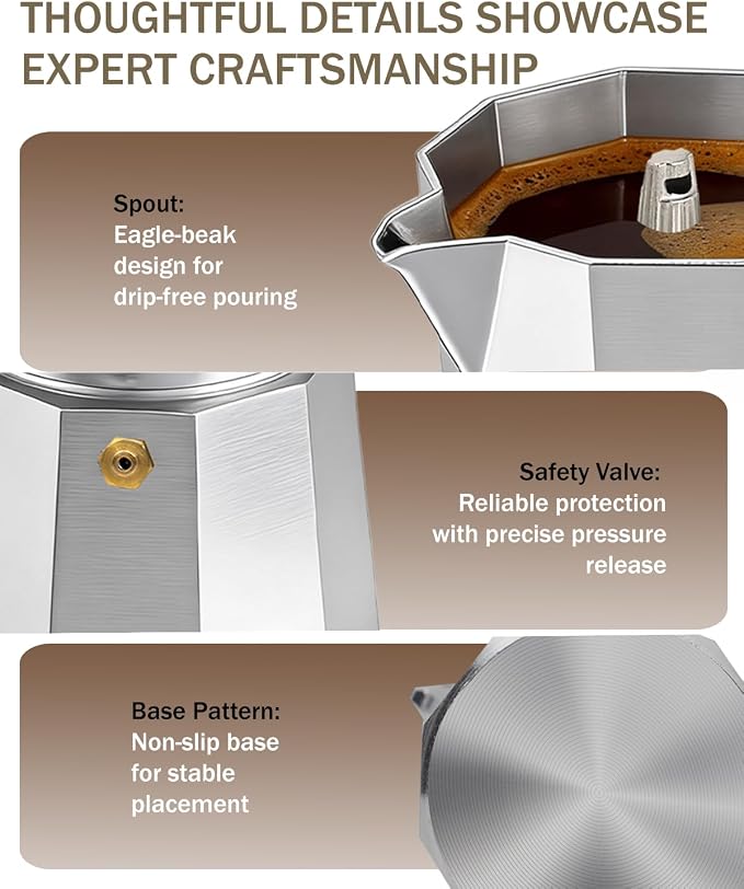Coffee Maker Stovetop Espresso Maker 12 Cup Aluminum Moka Pot Percolator 20oz 600ml Easy Brewing for Electric Ceramic Stoves Home Camping Italian Cuban Café Classic Silver