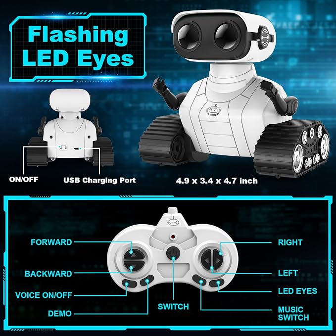Hamourd Robot Toys for 3 Years Old Boys Girls- Rechargeable Remote Control Robots, Emo Robot with Auto-Demonstration, Flexible Head & Arms, Dance Moves, Music, and Shining LED Eyes, Kids Toys Gifts