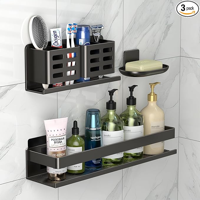 Shower Caddy,Shower Shelf 3 Pack - Bathroom Shower Shelf Rust-Proof Aluminum Adhesive Installation No Drilling Required, Suitable for Bathroom Storage and Home Decoration