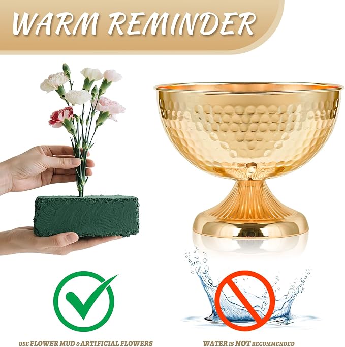 Metal Urn Vases for Centerpieces - 6.3" Tall Flower Pot Planters, Wedding Table Decor, Party Reception, Home Floral Arrangement (10, Gold)
