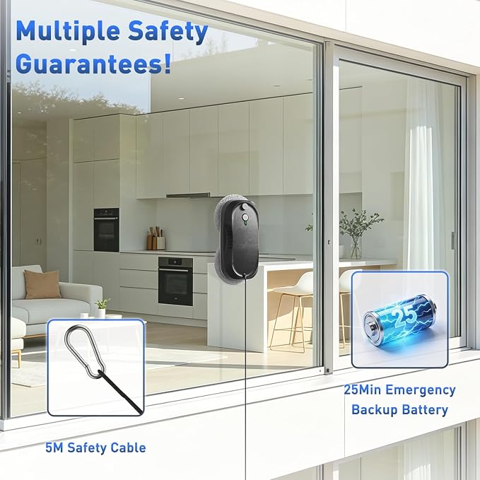 KKI Window Cleaning Robot, Auto-Dual Spray,for High-Rise Windows 10Cloths | Robot Window Cleaner Dual Max 6400pa, 3 Cleaning Modes & Edge Detection, Remote Control ,Anti-drop,UPS Battery