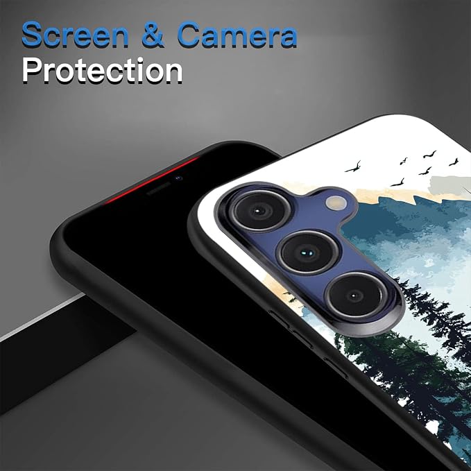 Designed for Galaxy S25 FE Phone Case,Slim Silicone Shockproof Protective Case for Galaxy S25 FE 6.7 inch,Watercolor Forest Mountains