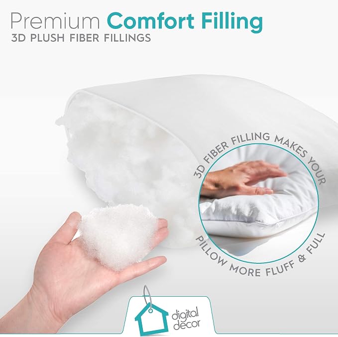 Digital Decor Decorative Throw Pillow Inserts 20x20 Set of 2, Soft Hypoallergenic Down Alternative Cushion Forms for Couch, Sofa & Bedroom Décor, Made in USA Square Pillow Inserts, White