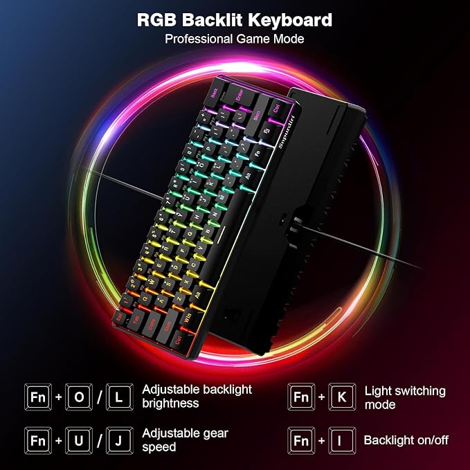 Snpurdiri 60% Wired Gaming Keyboard, 61 Keys RGB (Black) | Backlit Ultra-Compact Mini Gaming Keyboard for PC/Mac Gamer, Typist, Travel, Easy to Carry on Business Trip