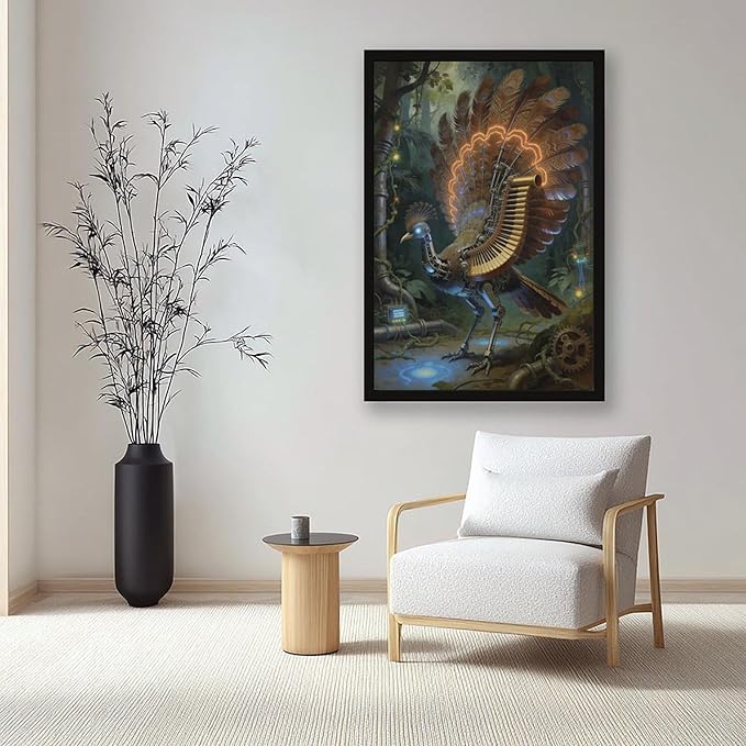 Framed Mechanical Fantasy Wall Art for Living Room TV Wall Vintage Steampunk Aesthetic Home Decor 08x12in