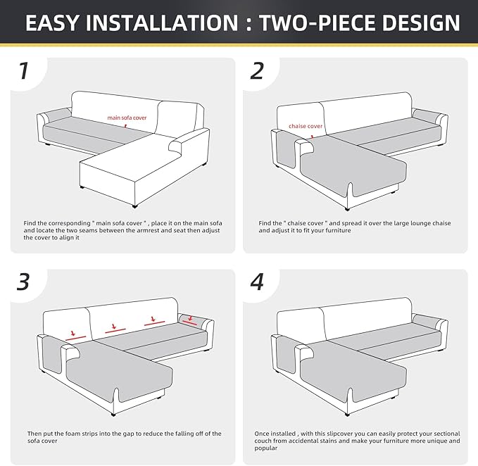 ele ELEOPTION 100% Waterproof 2 Piece Couch Cover Pet Blanket Sectional L Shape Sofa Cushion Cat Dog Bed Cover (Chaise Lounge + 3 Seat Covers) Gray