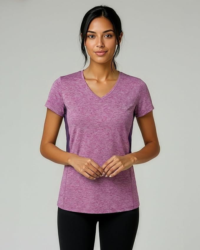 5 Pack Women's Dry Fit V Neck Workout Tops T Shirts Athletic Gym Yoga Tees | Available In Plus Size, Cooling Moisture-Wicking, Short Sleeve, Quick-Dry, Fitness, Stretch, Exercise, Running, Hiking