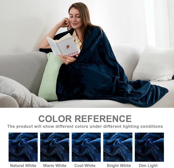 Hansleep Twin Navy Blue Fleece Blanket, Soft Flannel Bed Blanket | Fuzzy Cozy Blanket 60x80 Inches, Multi-use for Bed, Sofa, Couch, Travel, Camping, All Season Warm Lightweight Cover