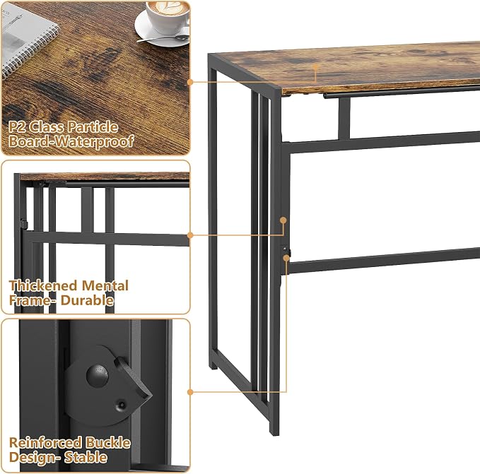 40" Folding Computer Desk No Assembly Needed Foldable Table for Small Space | Small Folding Table for Home Office, Study, Writing, Gaming, Compact RV Living, Camping, Sturdy and Easy Carry, Versatile