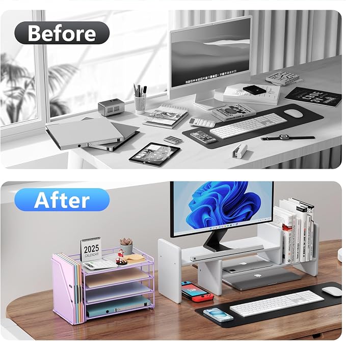gianotter 4-Tier Paper Organizer With Magazine Holder | Desk Organizers and Accessories, File Organizer for Office Supplies Storag (Purple, 4-Tier)