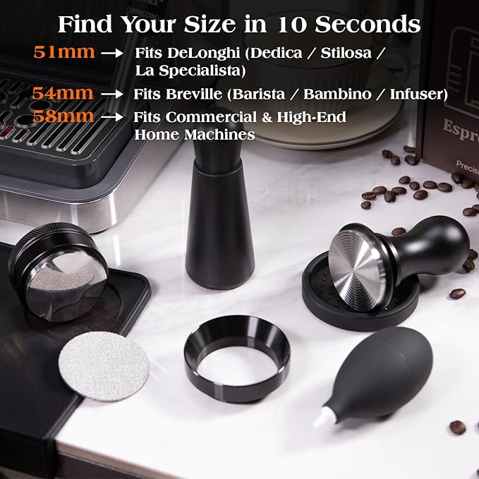 7 PCS Espresso Accessories Kit: 53.3mm Espresso Tamper, Coffee Distributor, Puck Screen, Dosing Funnel and WDT Tool, Espresso Tools Set Fits Breville 54mm Espresso Machines and Portafilters