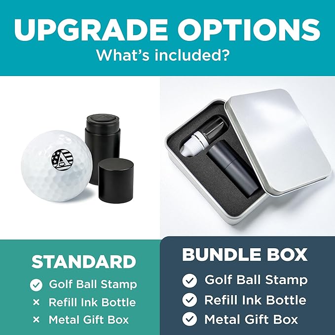 Personalized Golf Ball Marker Stamp with TiteSeal™ Technology Bundle - Metallic Box with Golf Ball Stamp + Refill Ink Bottle - Gold Case