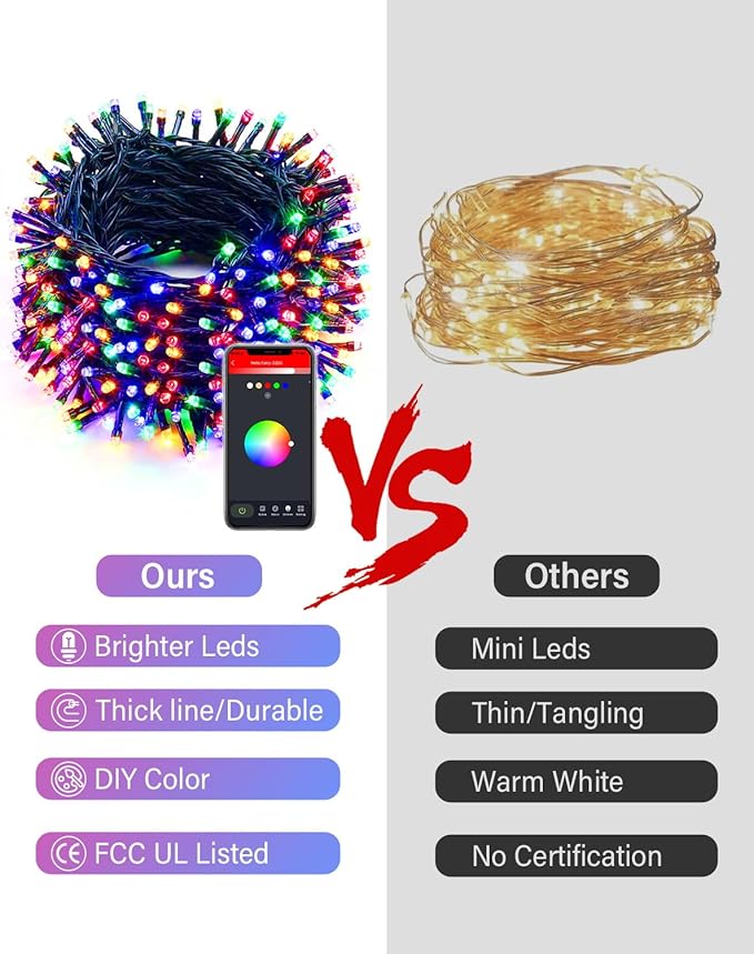 99FT 300Led Smart Christmas String Lights Color Changing, DIY Dynamic Outdoor Tree Lights App Remote Control Music Sync, Group Control Fairy Twinkle Lights for Indoor Xmas Fence Handrails Decorations